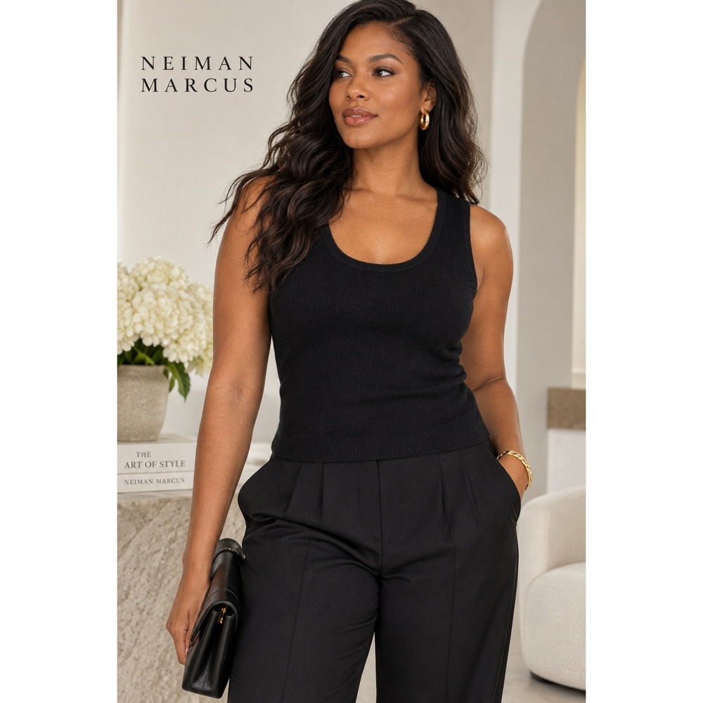 Neiman Marcus Cashmere Collection Black Sleeveless Sweater Tank Large